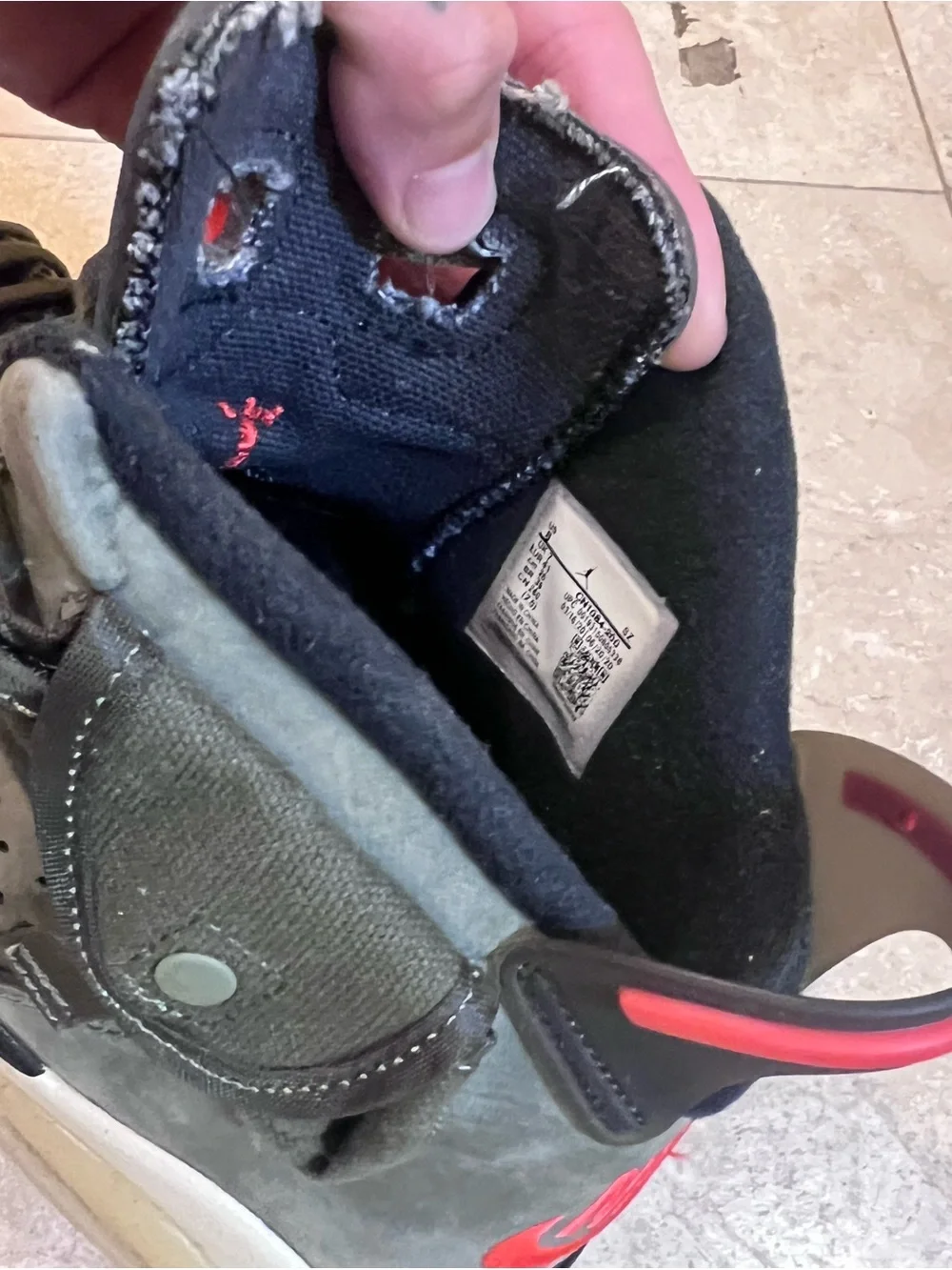 Jordan Olive Green and Black High-Top Sneakers with Red Accents